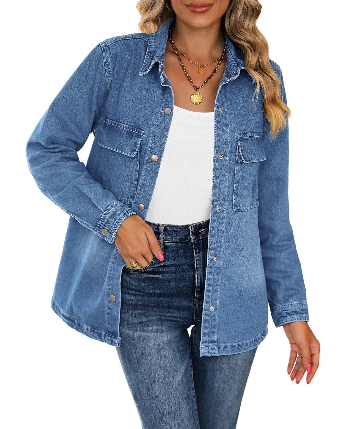 ButterWeave Women's Spring Oversized Denim Button Shacket Western Jean Jackets with Pockets