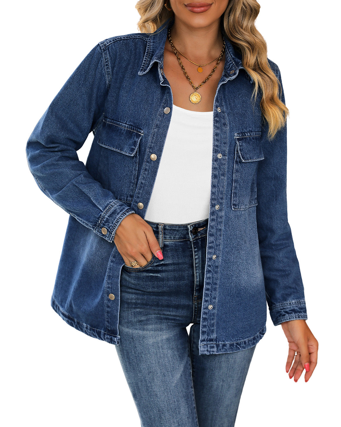 ButterWeave Women's Spring Oversized Denim Button Shacket Western Jean Jackets with Pockets