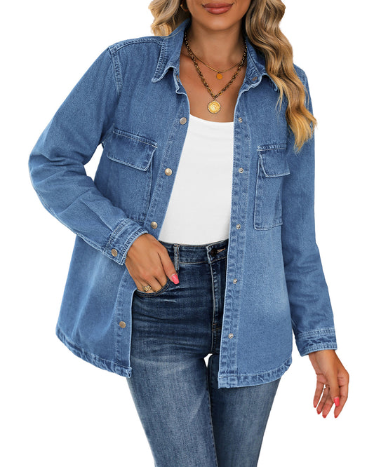 ButterWeave Women's Spring Oversized Denim Button Shacket Western Jean Jackets with Pockets