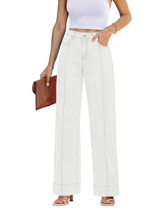 ButterWeave Women's Trendy High Waisted Stretchy Wide Leg Baggy Jeans Casual Straight Fit Denim Pants