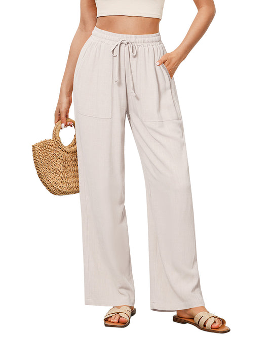 ButterWeave Wide Leg Pants for Women High Waisted Summer Casual Drawstring Linen Trousers with Pockets